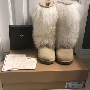 UGG Cream Tall Mongolian Sheepskin Boots Size 9